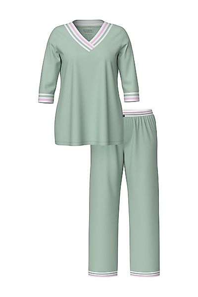 Ulla Popken Pyjama Schlafanzug Streifendetails V-Ausschnitt günstig online kaufen