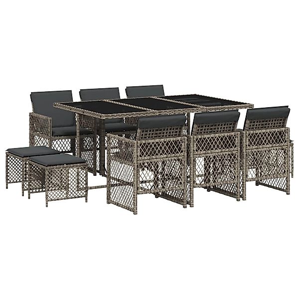 vidaXL 11-tlg Garten-Essgruppe mit Kissen Grau Poly Rattan Modell 41 günstig online kaufen