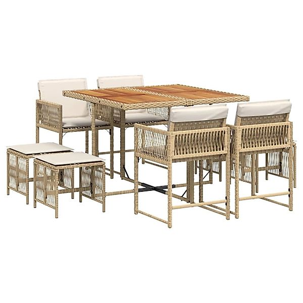 vidaXL 9-tlg Garten-Essgruppe mit Kissen Beige Poly Rattan Modell 38 günstig online kaufen