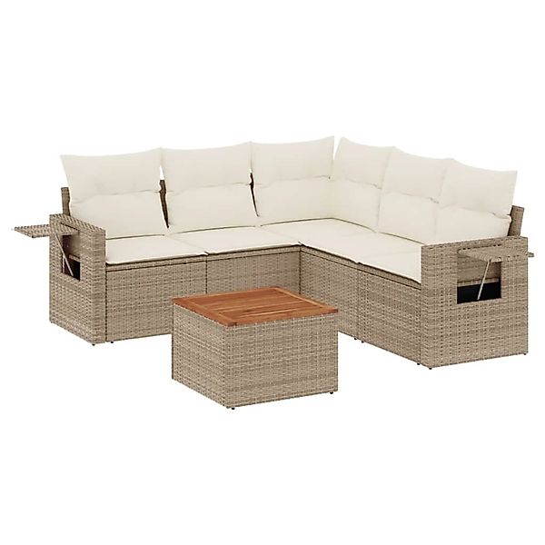 vidaXL 6-Tlg Garten-Sofagarnitur mit Kissen Beige Poly Rattan 3256891 günstig online kaufen