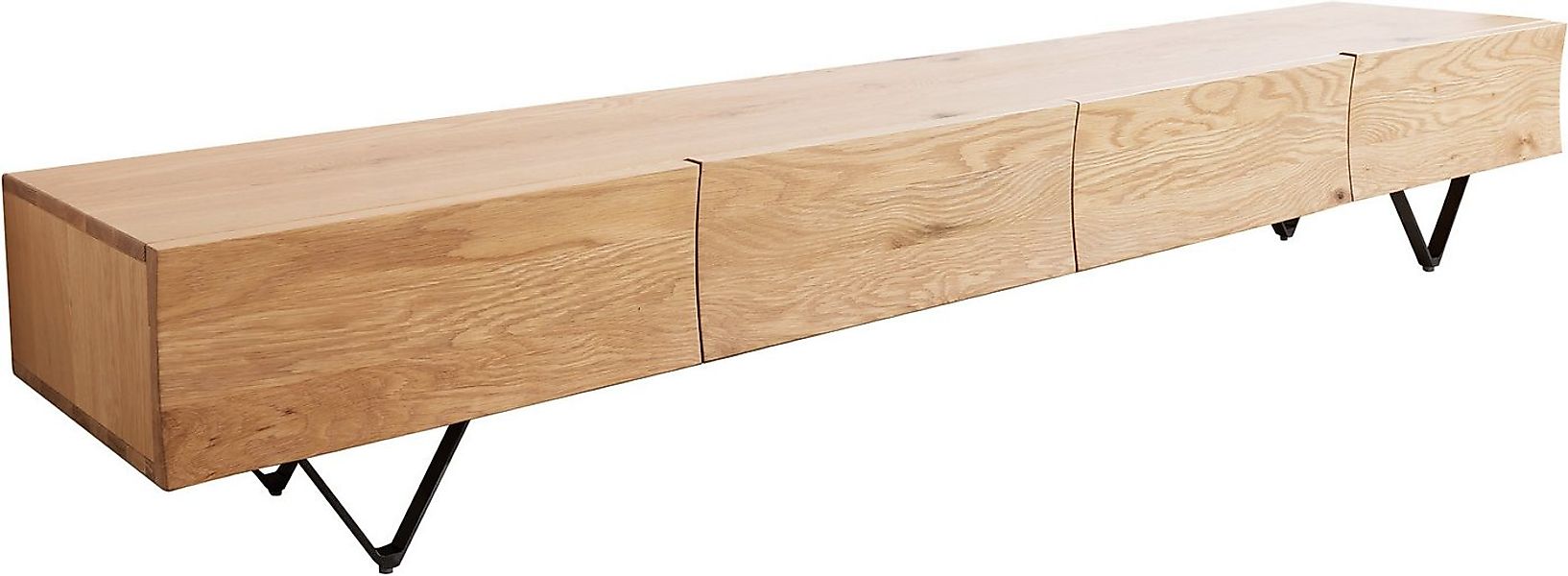DELIFE Lowboard Wyatt, Eiche Natur 220 cm 4 Schübe V-Fuß Metall Schwarz Low günstig online kaufen