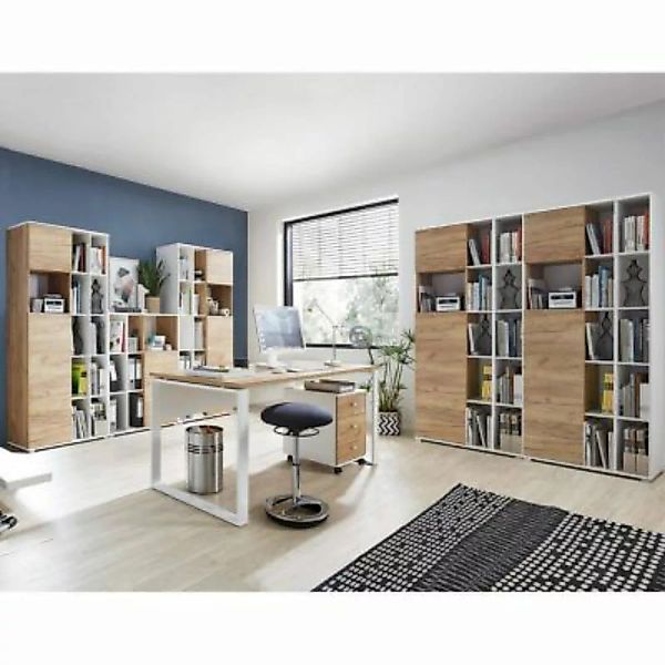 Lomadox Büromöbel-Set GENT-01 in Navarra Eiche Nb. und weiß mit ABS Kanten günstig online kaufen