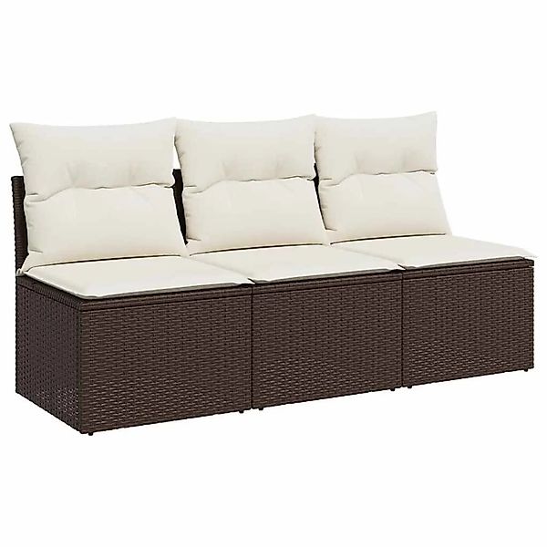 vidaXL Gartensofa mit Kissen 3-Sitzer Braun Poly Rattan 366219 günstig online kaufen