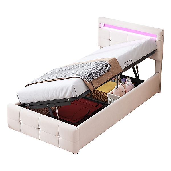 Flieks Polsterbett, LED Beleuchtung Einzelbett 90x200cm günstig online kaufen