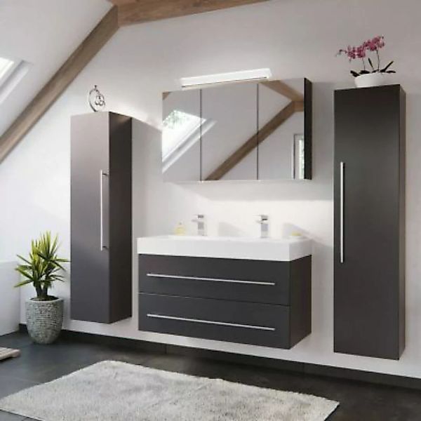 Lomadox Bad-Möbel-Set in anthrazit mit 100cm Doppel-Waschtisch LISSABON-02 günstig online kaufen