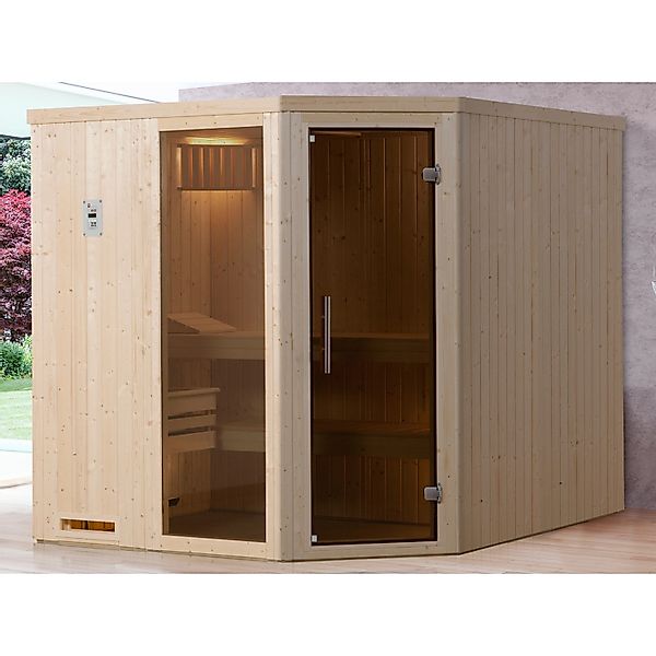 Weka Element-Ecksauna Varberg 2 Sparset 7,5 kW BioS Glastür/Fenster günstig online kaufen