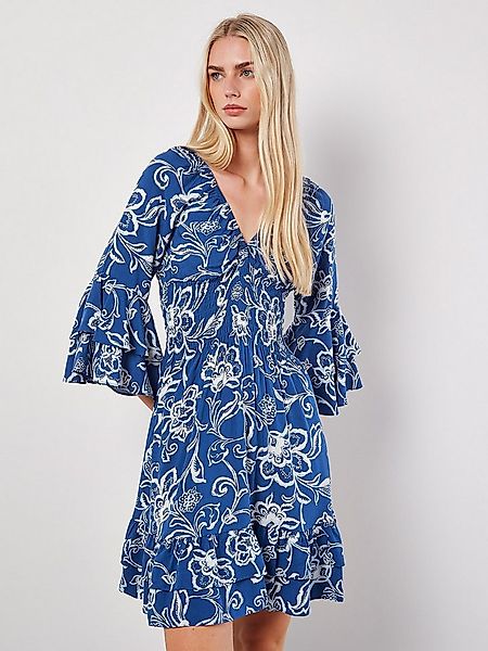 Apricot Minikleid Sarasa Floral Smocked Ruffle Minikleid mit Trompetenärmel günstig online kaufen