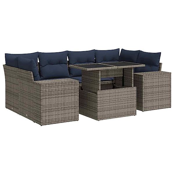 vidaXL 7-Tlg Garten-Sofagarnitur mit Kissen Grau Poly Rattan Akazie 3326752 günstig online kaufen