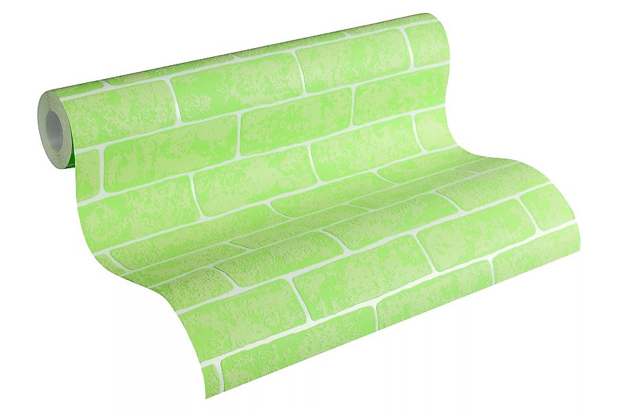 Bricoflor Mauer Tapete Neon Grün ausgefallene Tapete in Steinoptik in Neonf günstig online kaufen