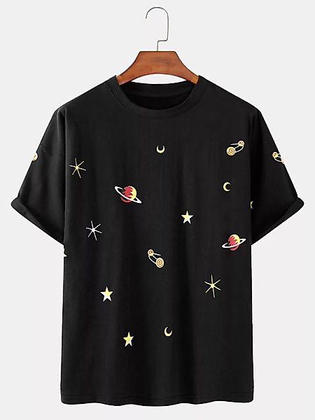 Mens Starry Sky Bedruckte Baumwolle mit rundem Hals, lässige Kurzarm-T-Shir günstig online kaufen