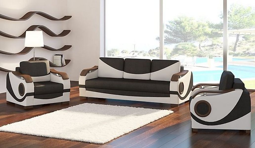 JVmoebel Sofa Sofagarnitur Puerto 3+1+1 mit Bettfunktion Set Couch Polster günstig online kaufen