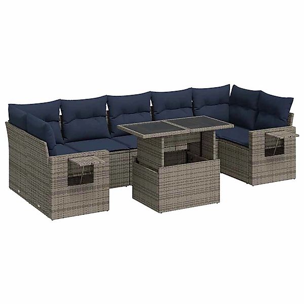 vidaXL 8-Tlg Garten-Sofagarnitur mit Kissen Grau Poly Rattan 3326442 günstig online kaufen