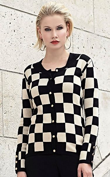 Passioni Cardigan Twinset in Beige-Schwarz mit Schachbrettmuster günstig online kaufen