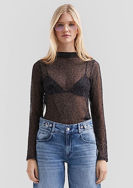 QS Langarmshirt Transparentes Mesh-Shirt mit All-over-Print günstig online kaufen