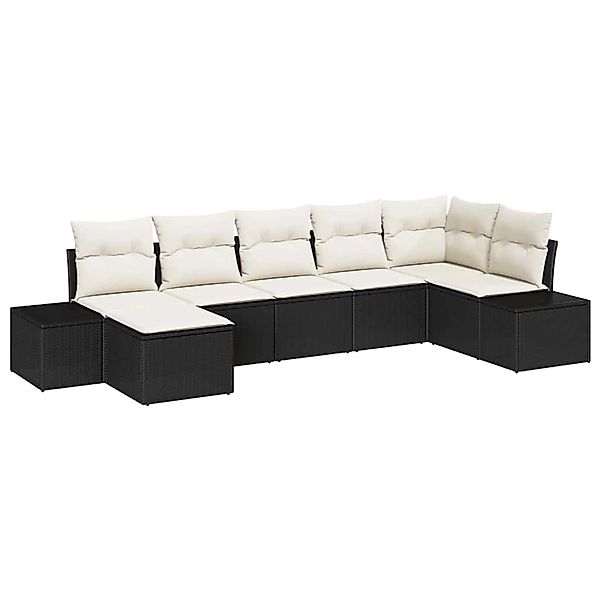 vidaXL Garten-Sofa-Set mit Kissen 7-Tlg Schwarz Poly Rattan 3347147 günstig online kaufen