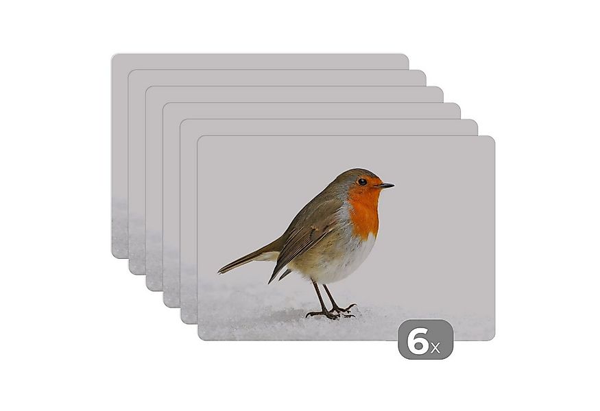 MuchoWow Platzset Rotkehlchen - Schnee - Weiß, (6-St), Platzsets, Tischset, günstig online kaufen