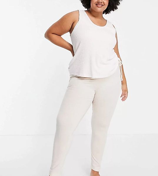 ASOS DESIGN Curve – Mix & Match – Pyjama-Leggings aus Jersey in Creme-Weiß günstig online kaufen