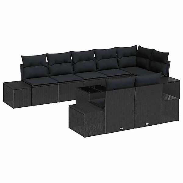 vidaXL Garten-Sofa-Set mit Kissen 9-Tlg Schwarz Poly Rattan 3347123 günstig online kaufen