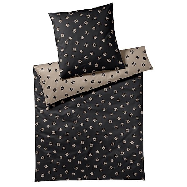 elegante Bettwäsche WE LOVE DOGS Paws 24541 - Farbe: Schwarz-Beige - 9 - 80 günstig online kaufen