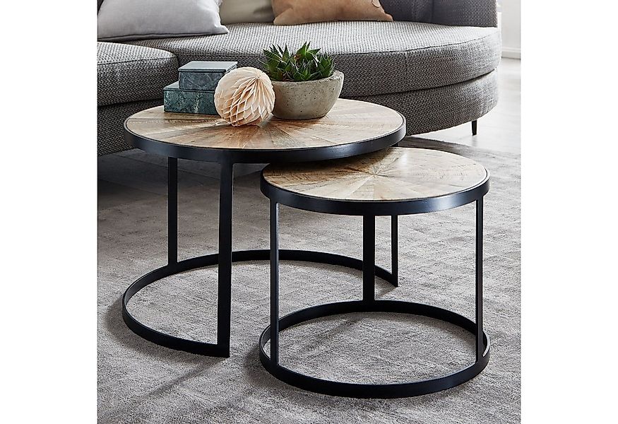 FINEBUY Couchtisch FB64726 Design Massivholz Wohnzimmertisch 2 teilig Rund günstig online kaufen