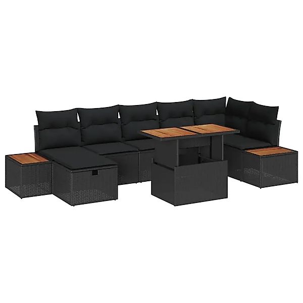 vidaXL Garten-Sofa-Set mit Kissen 8-Tlg Schwarz Poly Rattan 3360083 günstig online kaufen