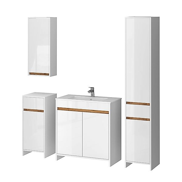 Vicco Badmöbel-Set Lemgo Weiß Hochglanz 5er-Set Opt 2 günstig online kaufen
