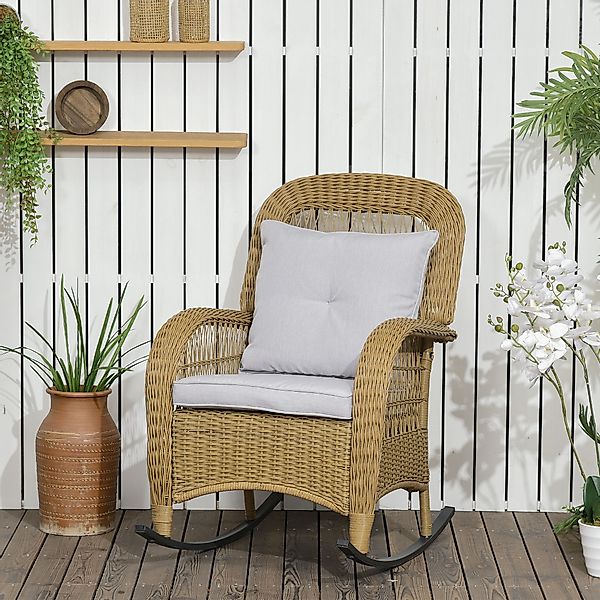 Outsunny Rattan Schaukelstuhl, Schaukelsessel mit Kissen, Gartenstuhl mit W günstig online kaufen