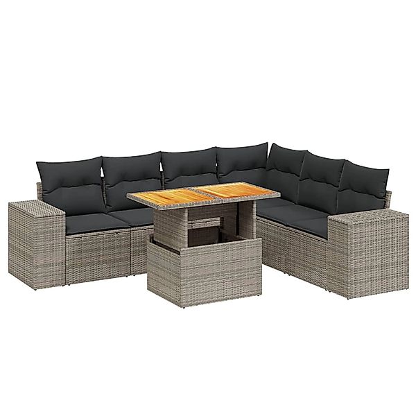 vidaXL 7-Tlg Garten-Sofagarnitur mit Kissen Grau Poly Rattan 3272656 günstig online kaufen