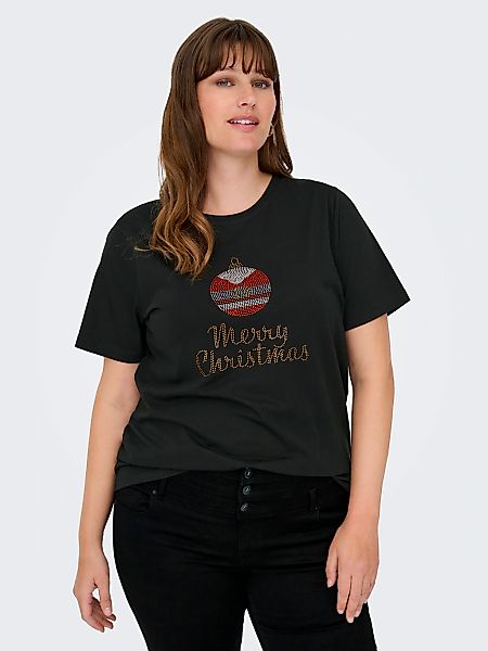 ONLY CARMAKOMA Kurzarmshirt "CARKITA XMAS SS O-NECK JEANS FIT TEE JRS" Weih günstig online kaufen