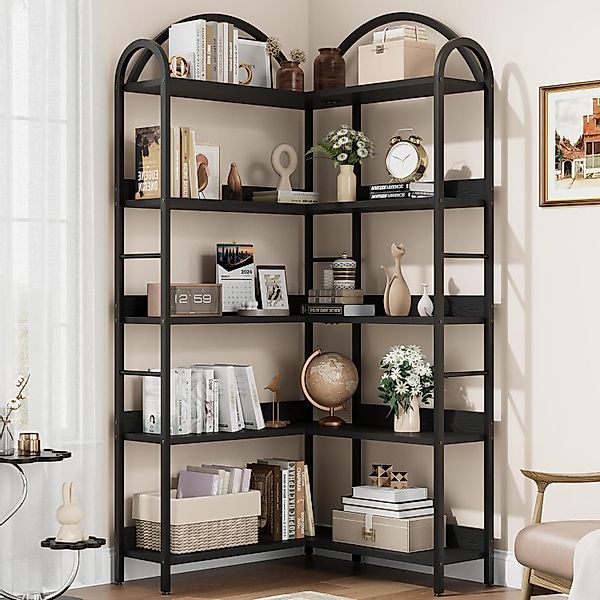 GarveeMore Bücherregal Gewölbtes,Eckbücherregal,L-förmiges Bücherregal,MDF, günstig online kaufen