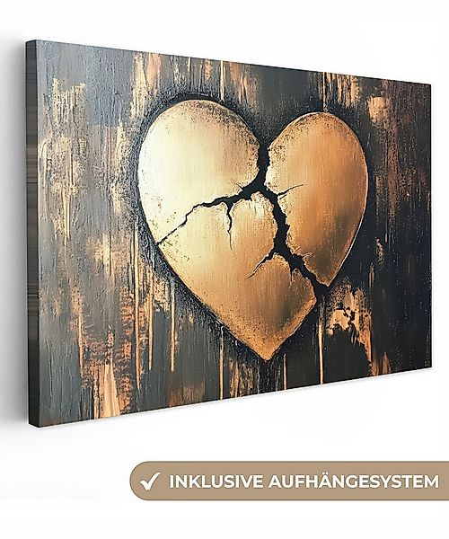 OneMillionCanvasses® Leinwandbild Gebrochenes Herz - Gold - Holzoptik - Lie günstig online kaufen