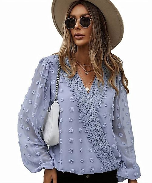ZWY Langarmbluse Dünnes Damenhemd, durchscheinendes Oberteil mit V-Ausschni günstig online kaufen