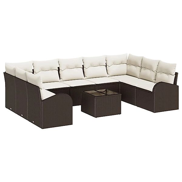 vidaXL Garten-Sofa-Set mit Kissen 10-Tlg Braun und Weiß Poly Rattan 3354877 günstig online kaufen