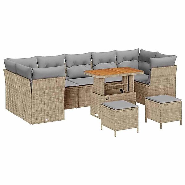 vidaXL Garten-Sofa-Set Höhenverstellbar 10-Tlg Beige Poly Rattan 3361472 günstig online kaufen
