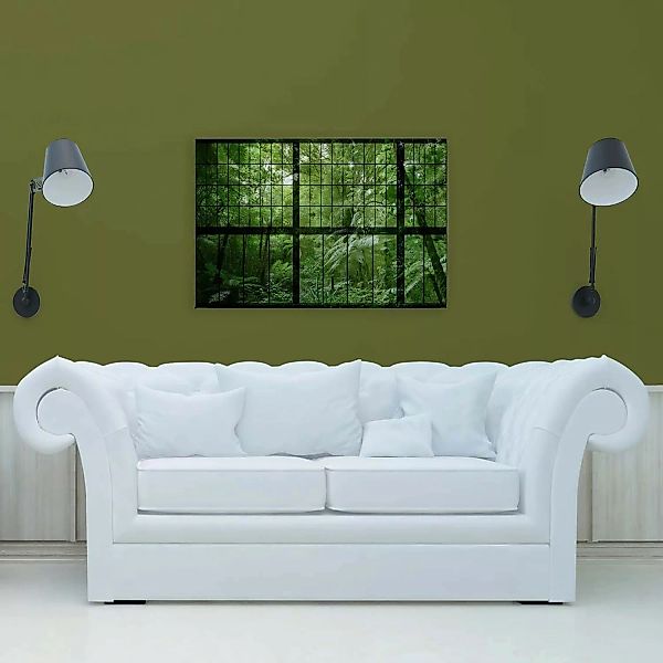 Bricoflor Bilder Fensterblick Auf Leinwand Dschungel In Grün Für Schlafzimm günstig online kaufen