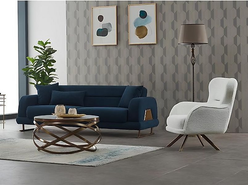 JVmoebel Sofa Garnitur Dreisitzer Sessel Couch Stoff 2tlg Polstersofa Sofa günstig online kaufen