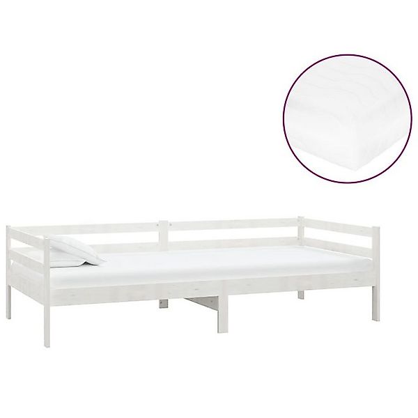 vidaXL Bett, Tagesbett mit Matratze 90x200 cm Weiß Kiefer Massivholz günstig online kaufen