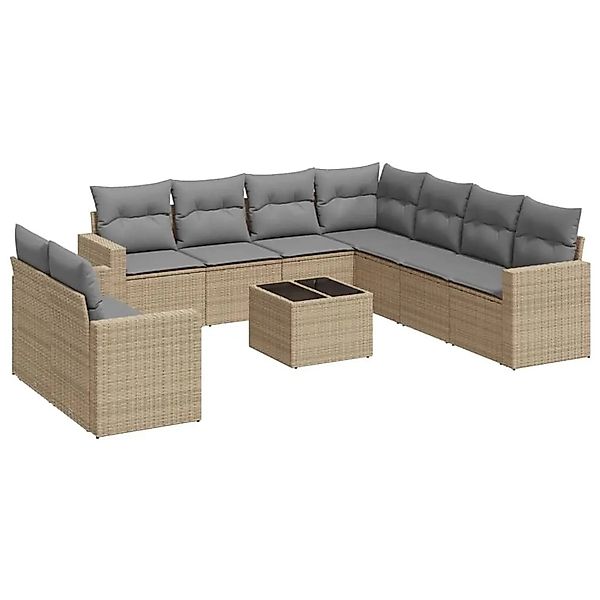 vidaXL 10-Tlg Garten-Sofagarnitur mit Kissen Beige Poly Rattan 3251496 günstig online kaufen