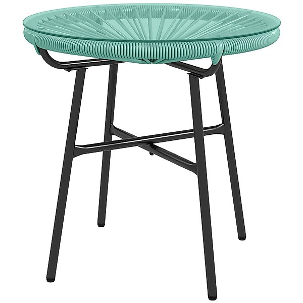 Outsunny Runder Gartentisch aus Rattanimitat mit Metallstruktur und gehärte günstig online kaufen