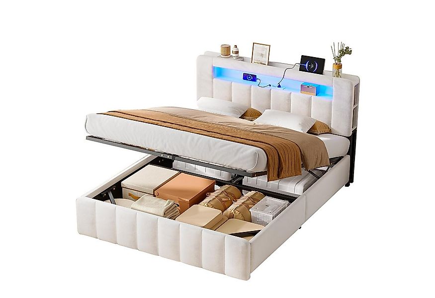 MSMASK Polsterbett Hydraulisches Bett mit LED-Bleuchtung und Ladestation (1 günstig online kaufen