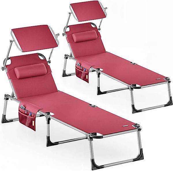 Gartenliege Malta 2er-Set Rot 210x61x35cm Alu Sonnendach günstig online kaufen