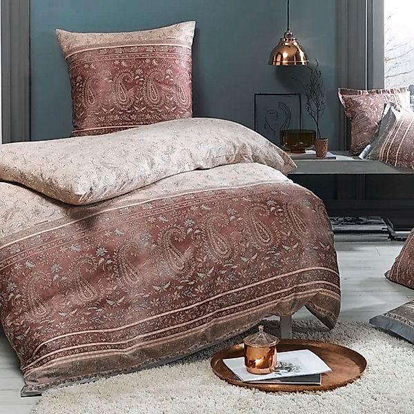 Bettwäsche Bassetti Mako Satin Como 41 beige creme beere 135x200 günstig online kaufen