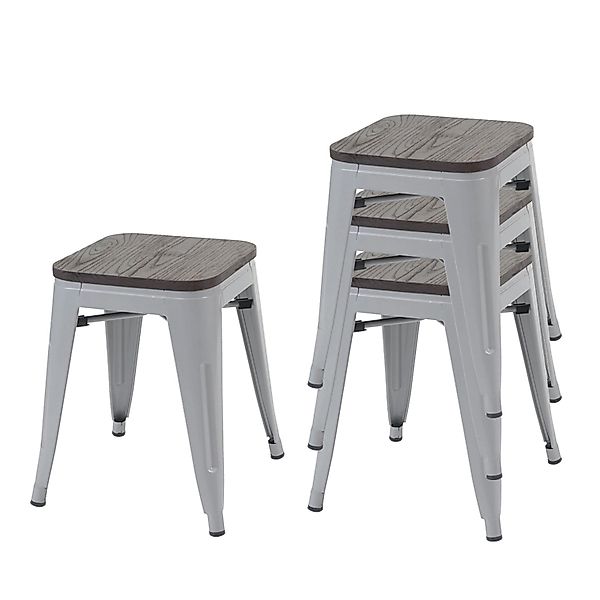 PROREGAL 4er-Set Hocker Inkl. Holz-Sitzfläche Metall Industriedesign Stapel günstig online kaufen