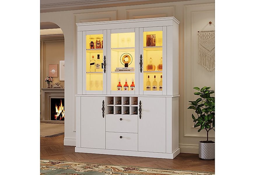 OKWISH Vitrine Sideboard 130x37,5x170,5 cm mit 2 Schubladen, 4 Türen, LED ( günstig online kaufen