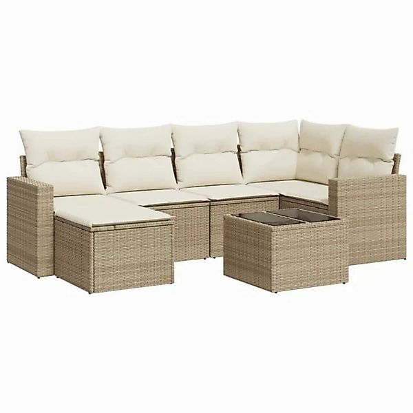 vidaXL Sofaelement 7-tlg. Garten-Sofagarnitur mit Kissen Beige Poly Rattan günstig online kaufen