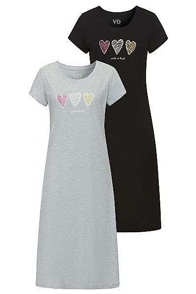 Vivance Dreams Nachthemd, (Set, 2 Stück), mit schönem Herzen-Frontprint günstig online kaufen