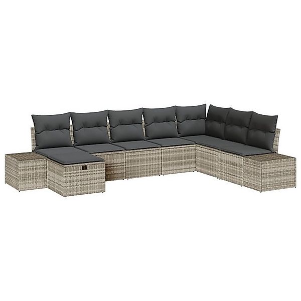 vidaXL Loungesofa 8-teiliges Garten Sofa Set mit Kissen Hellgrau Poly Ratta günstig online kaufen