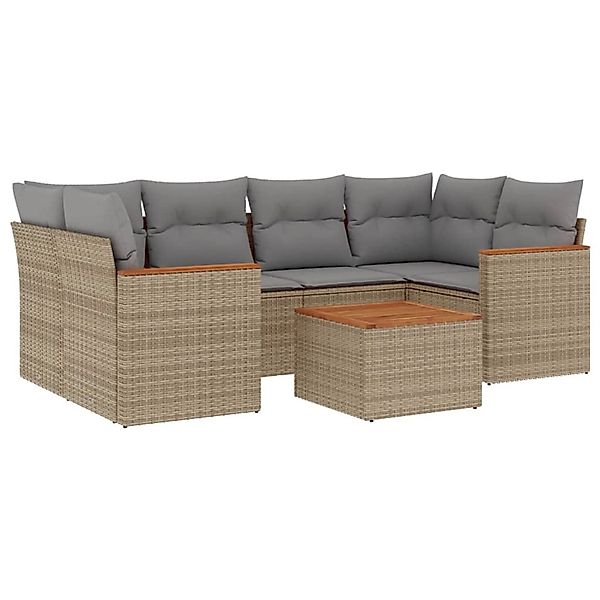 vidaXL 7-Tlg Garten-Sofagarnitur mit Kissen Beige Poly Rattan 3258202 günstig online kaufen