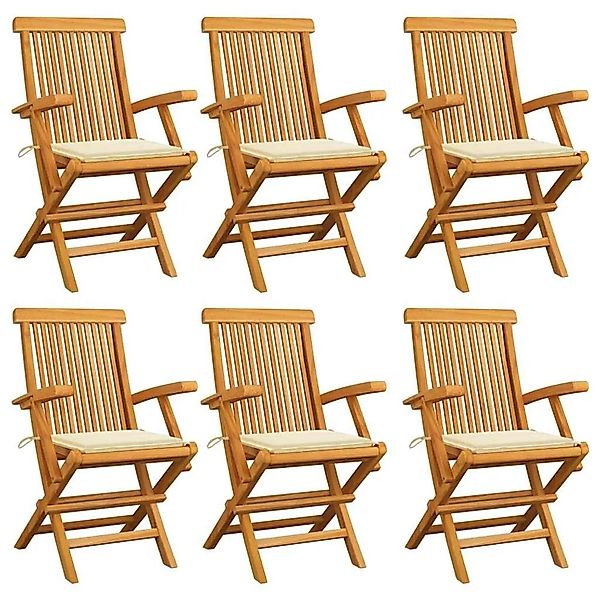 vidaXL Gartenstühle mit Creme Kissen 6 Stk Massivholz Teak 3062543 günstig online kaufen