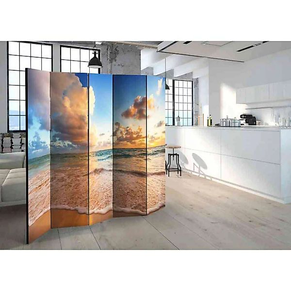 Spanischer Raumteiler mit Meer Motiv bei Sonnenaufgang 225 cm breit günstig online kaufen